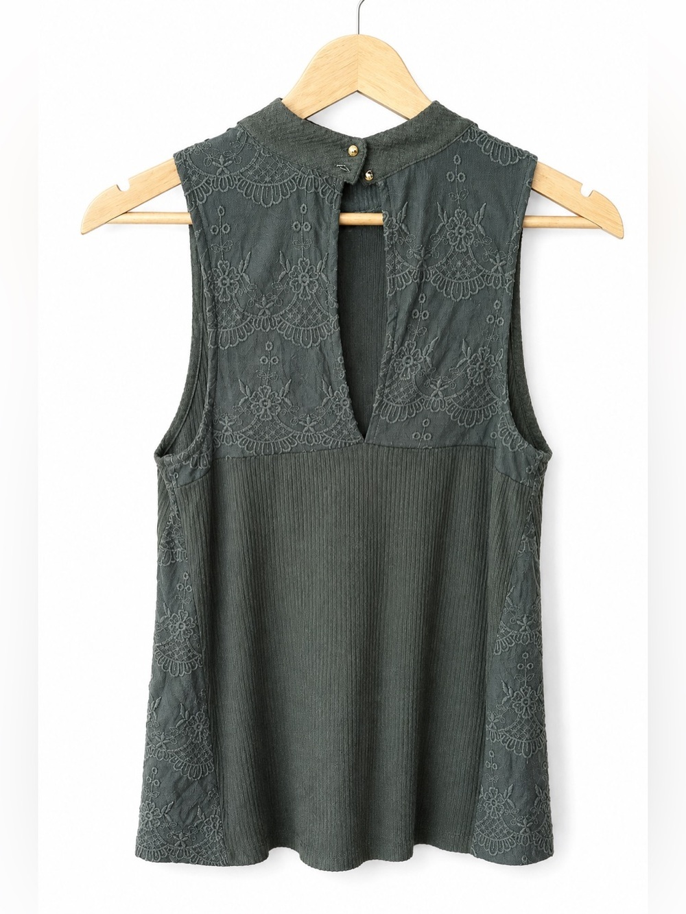 NWT-Candie's Olive Ribbed Mock Neck Sleeveless Tank-large - Picture 4 of 6